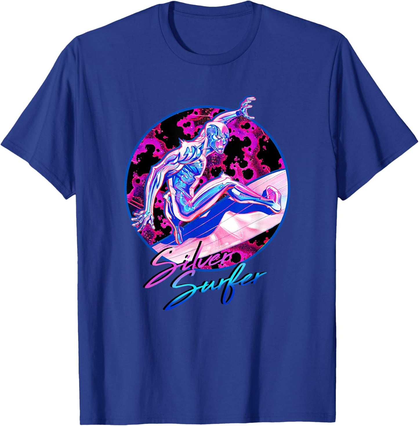 Marvel Fantastic Four Silver Surfer Bright Neon 80s Logo T-Shirt - T-Shirt | Royal