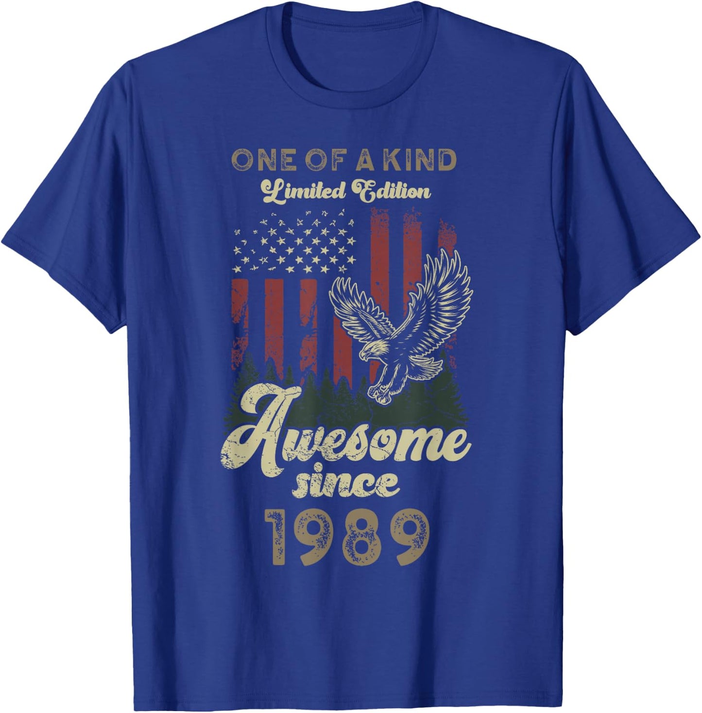 1989 American Flag Eagle 37th Birthday Patriotic T-Shirt - T-Shirt | Royal