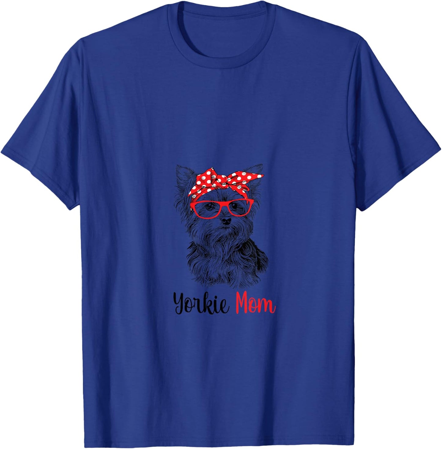Women's Cute Hipster Red Glasses Yorkie Mom Lover V-Neck T-Shirt - T-Shirt | Royal