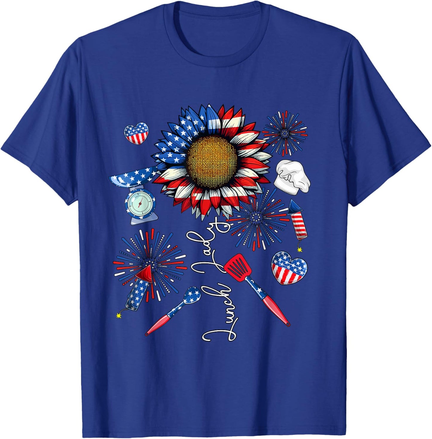 Lunch Lady 4th Of July Sunflower Proud Flag Patriotic Lover T-Shirt - T-Shirt | Royal