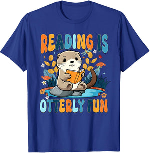 Reading Is Otterly Fun Sea Otter Book Lover Bookworm T-Shirt - T-Shirt | Royal