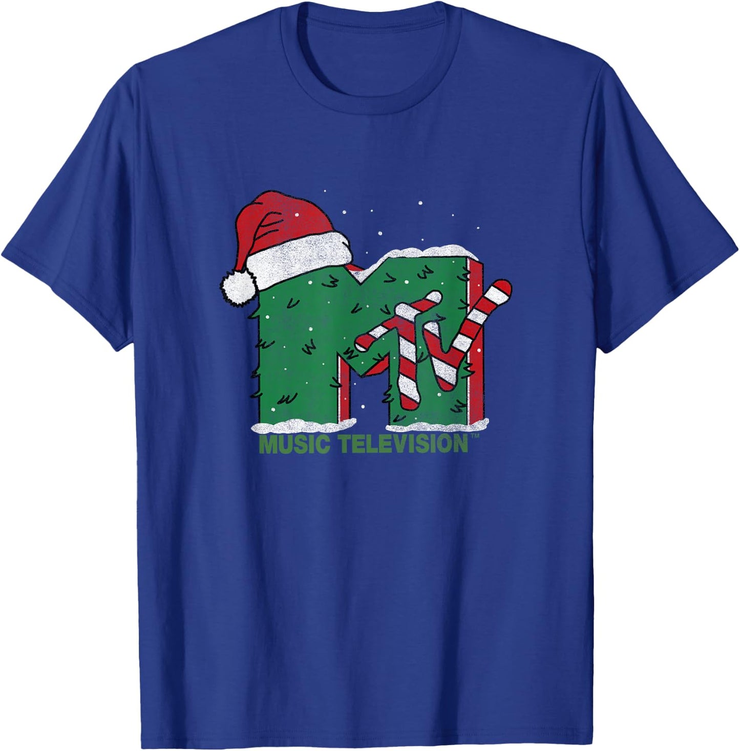 MTV Christmas Vintage Santa Claus & Christmas Tree Logo T-Shirt - T-Shirt | Royal
