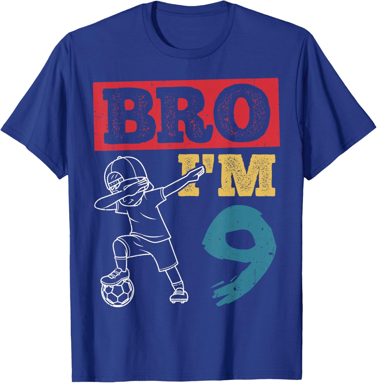 BRO I'M 9th Birthday Celebration Party Family Soccer Player T-Shirt - T-Shirt | Royal