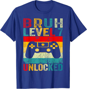 Bruh Level 7 Unlocked Shirt Funny Video Gamer 7th Birthday T-Shirt - T-Shirt | Royal