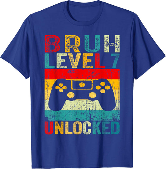 Bruh Level 7 Unlocked Shirt Funny Video Gamer 7th Birthday T-Shirt - T-Shirt | Royal