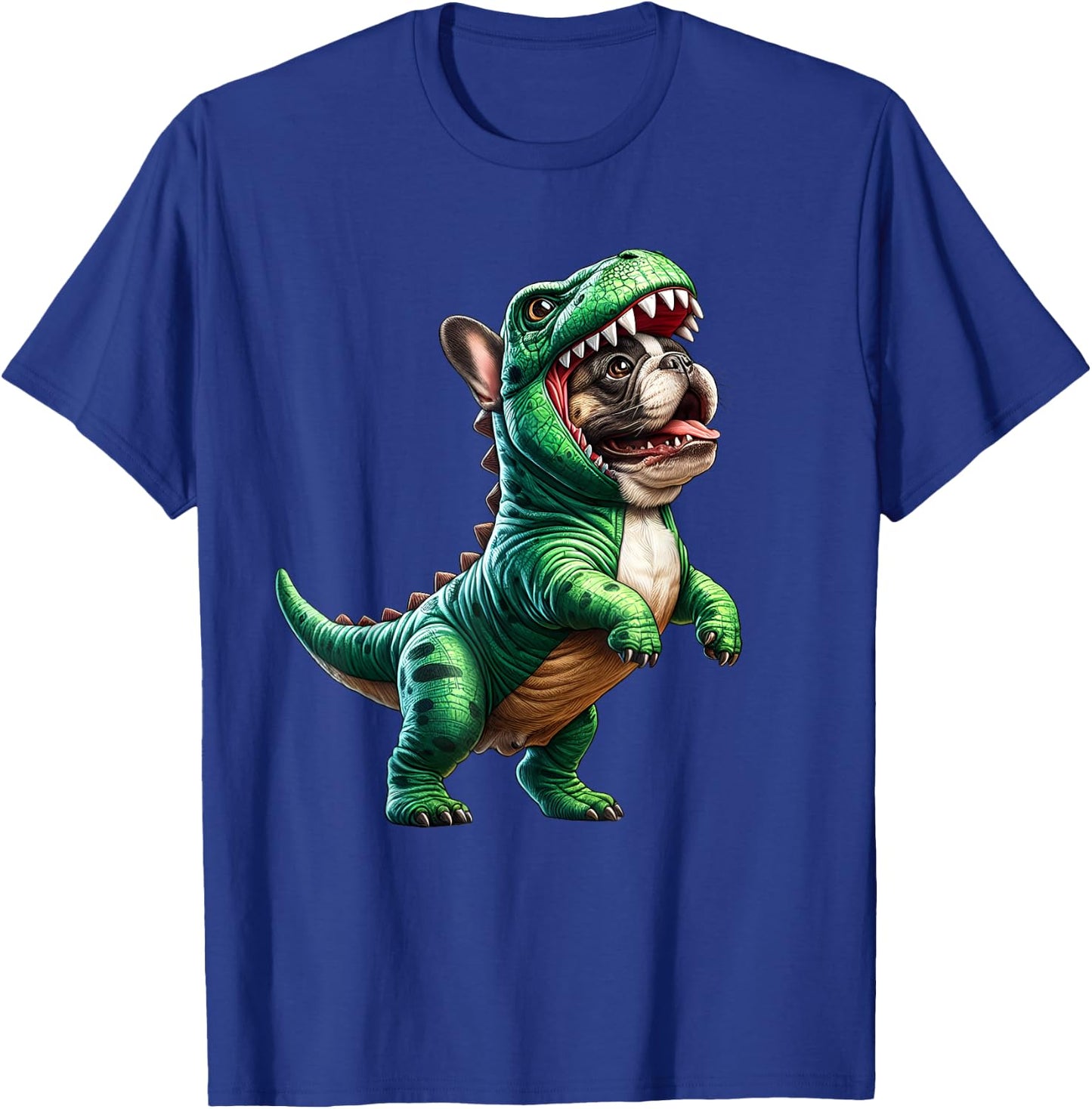 French Bulldog Wearing T-Rex Dinosaur Outfit Funny Dog Lover T-Shirt - T-Shirt | Royal
