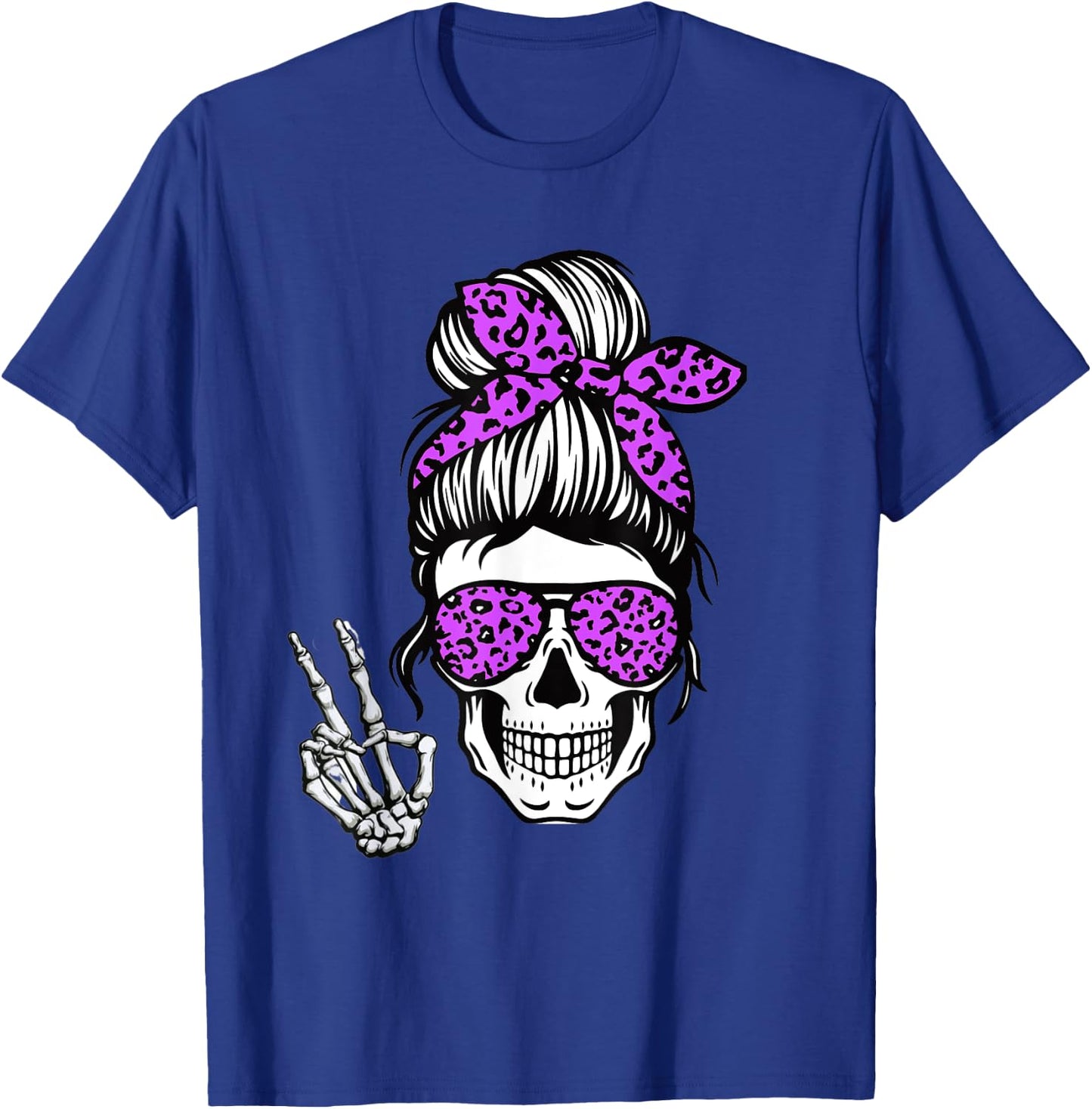 Boho Skeleton Messy Bun Bandana Halloween Apparel For Mom T-Shirt - T-Shirt | Royal