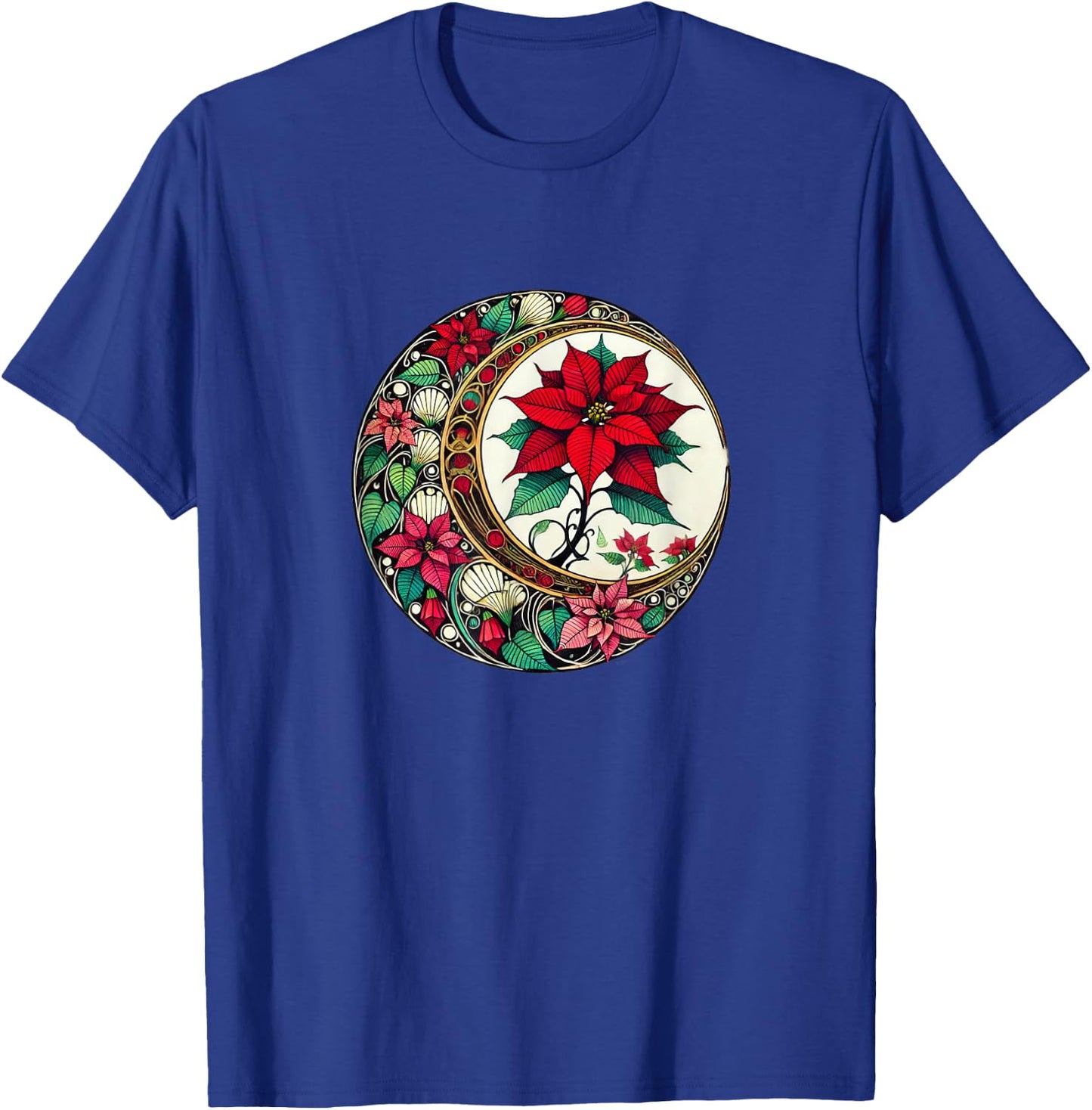Poinsettia Lovers Snugg Christmas Poinsettias Art Nouveau Poinsettia -Adults Black Small Short Sleeve T-Shirt - T-Shirt | Royal