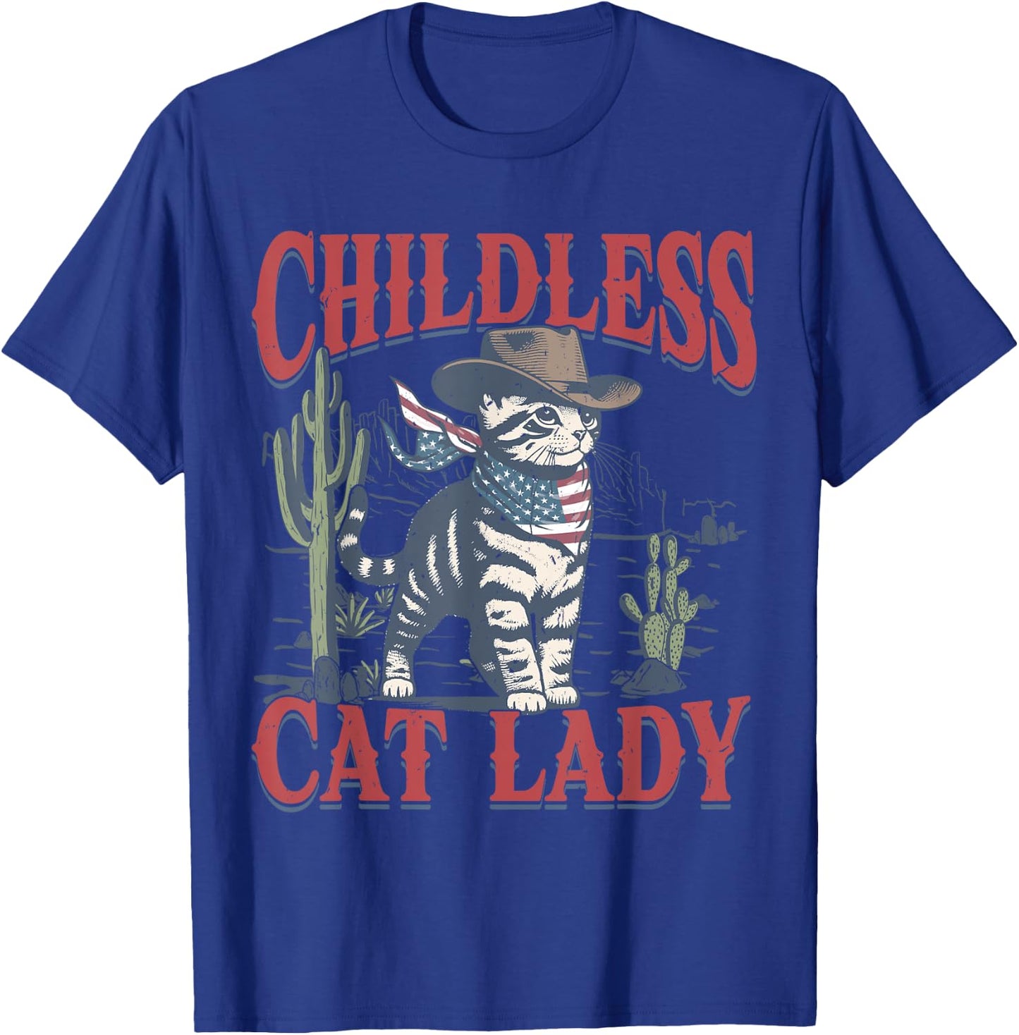 Cowboy Cat Childless Cat Lady For Kamala Election Voting T-Shirt - T-Shirt | Royal