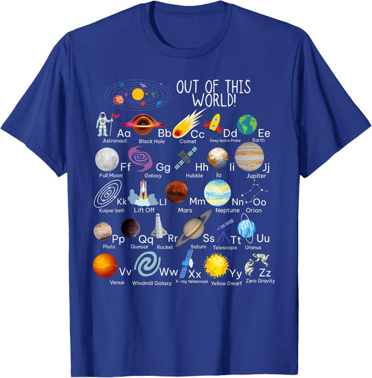 Out Of This World Space Alphabet Abcs Planets Kids Boys T-Shirt - T-Shirt | Royal