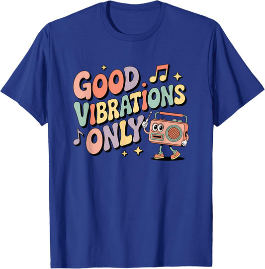 Good Vibrations Only Retro Boombox Fun T-Shirt - T-Shirt | Royal