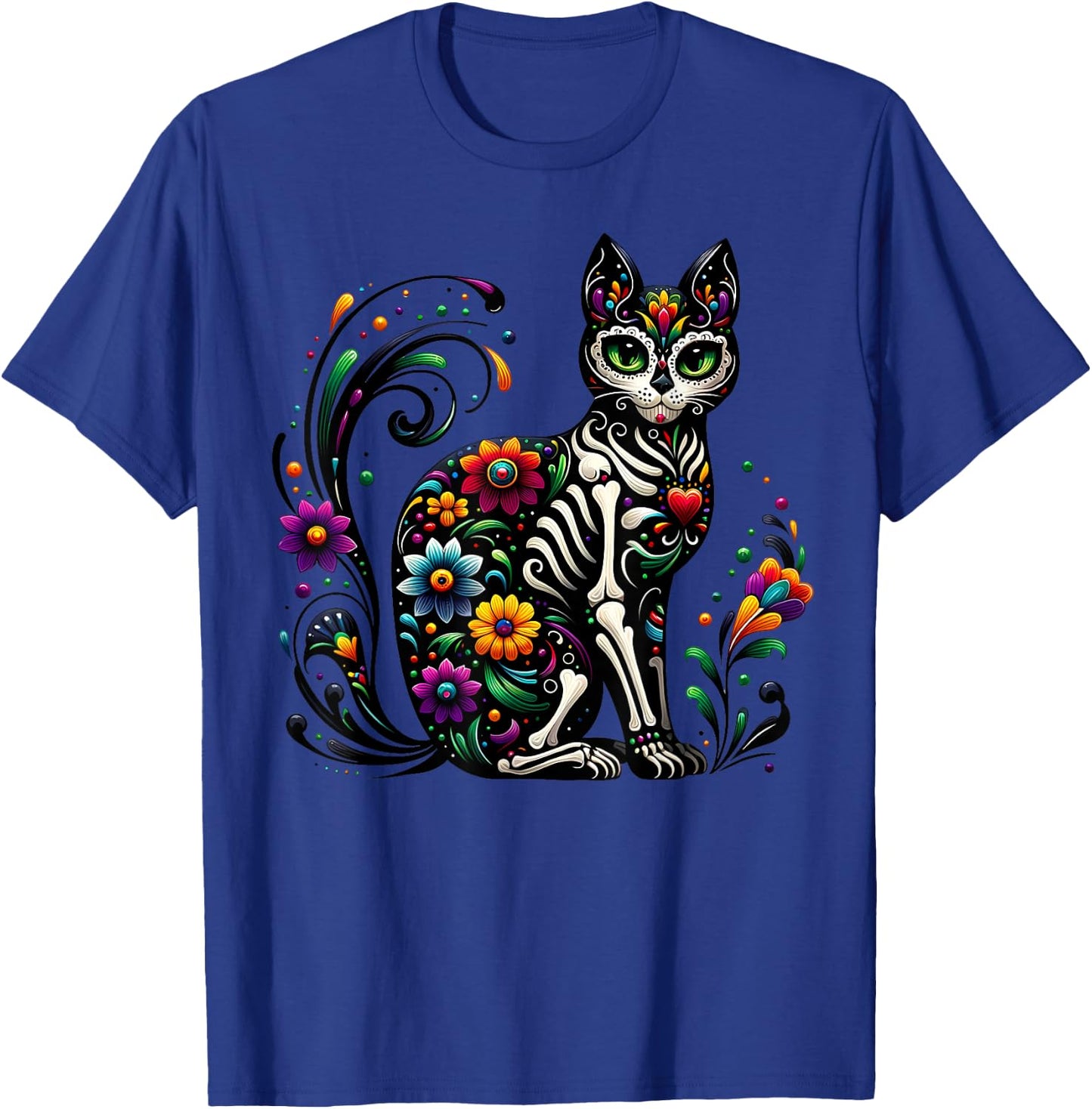 Dia De Los Muertos Cinco De Mayo Cat Sugar Skull Men Women T-Shirt - T-Shirt | Royal