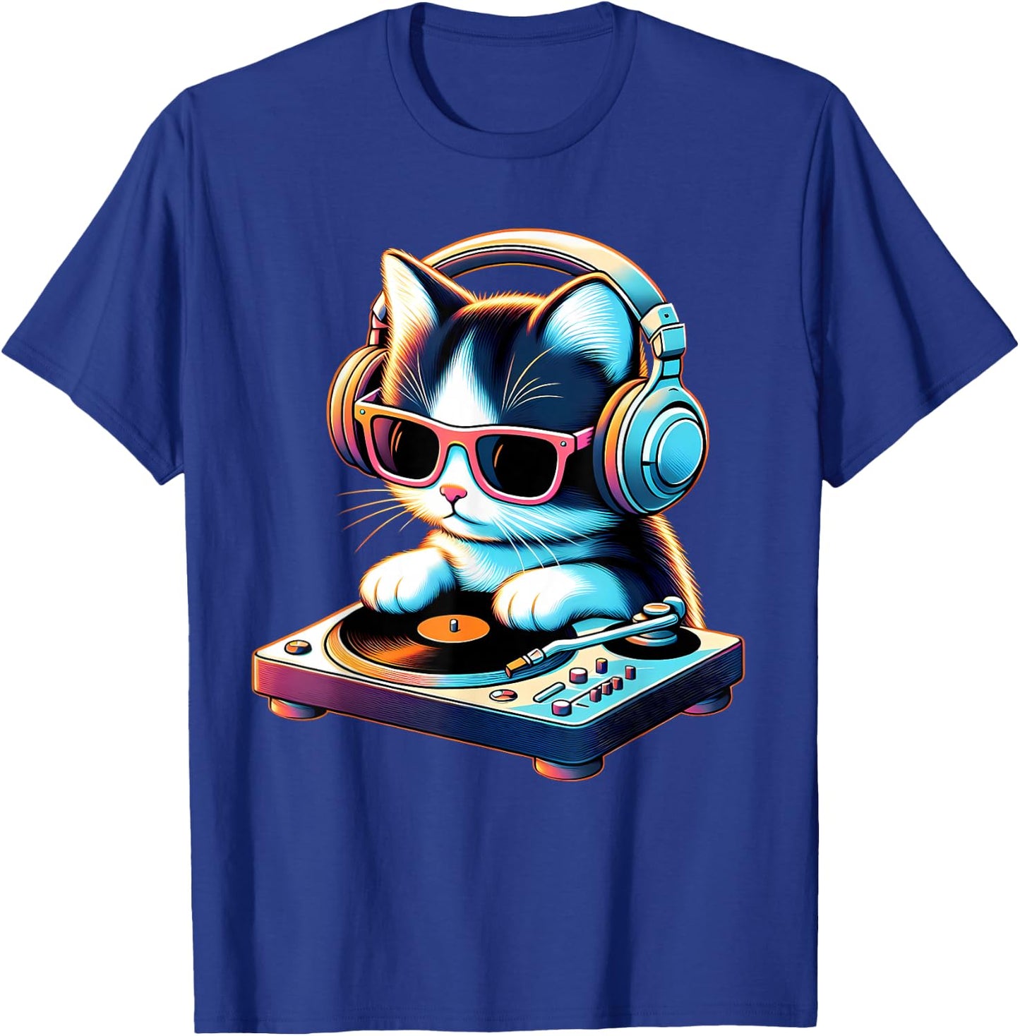 DJ Kitten Turntable Music Vibe Cat Cool Modern Playful Art T-Shirt - T-Shirt | Royal