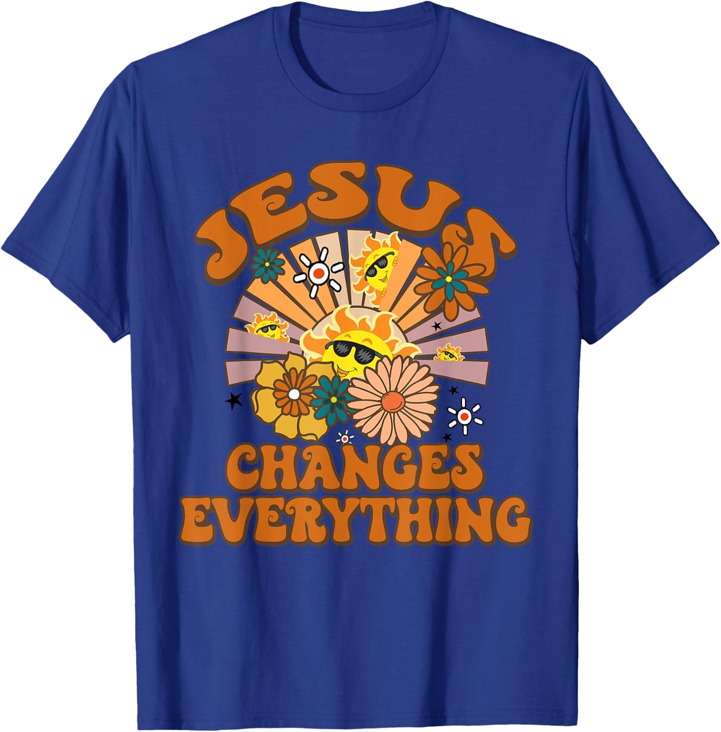 Jesus Changes Everything Funny Christian Retro Groovy Boho T-Shirt - T-Shirt | Royal