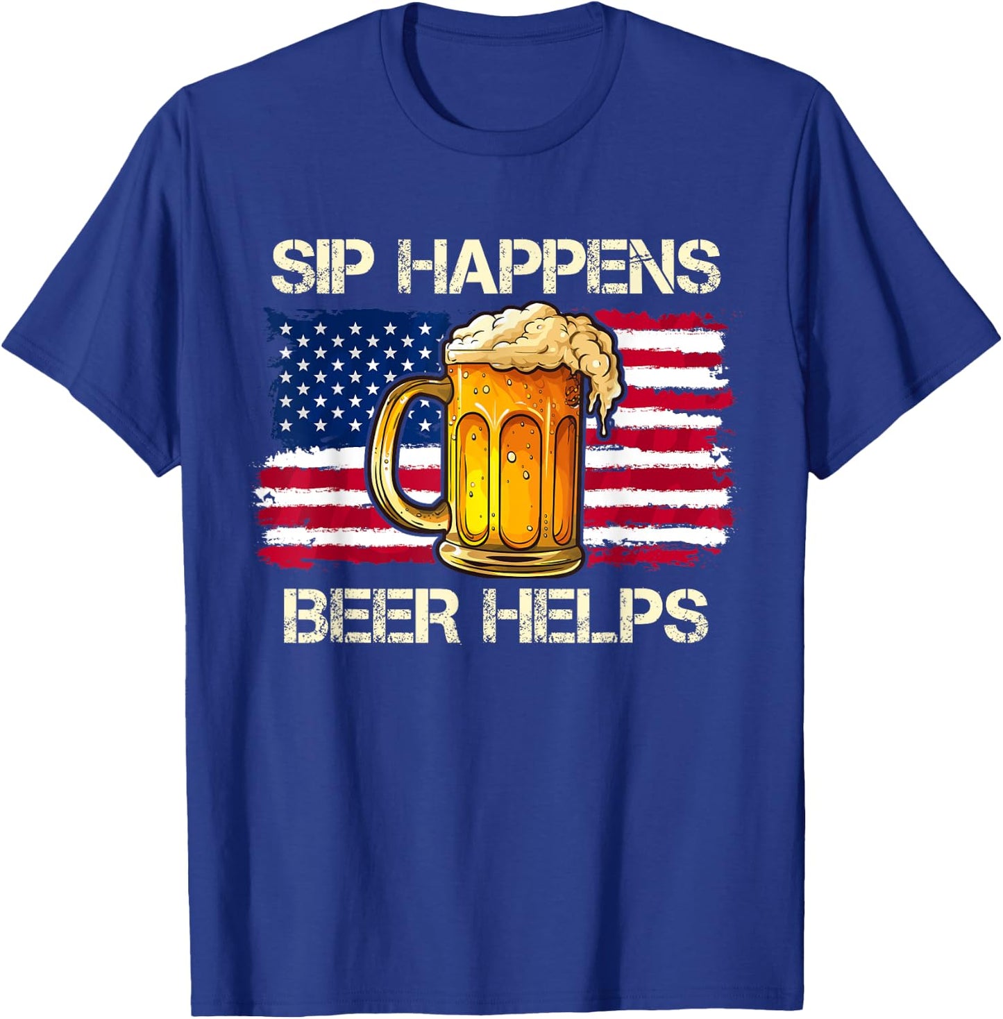 funny pun sip happens beer helps drinking vintage usa flag Women Men T-Shirt - T-Shirt | Royal