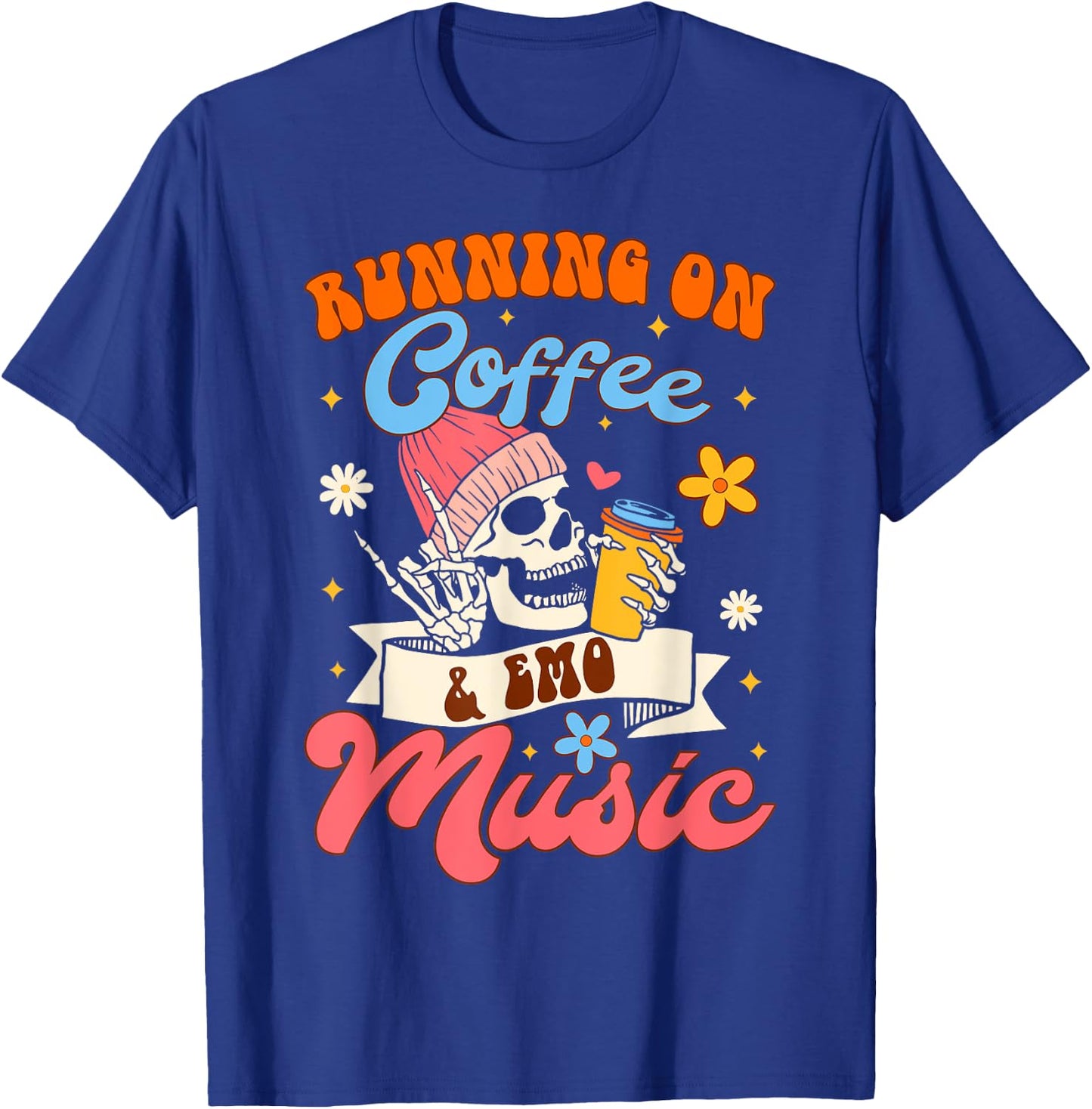 Coffee Lover Caffeinated Running On Coffee & Emo Music T-Shirt - T-Shirt | Royal