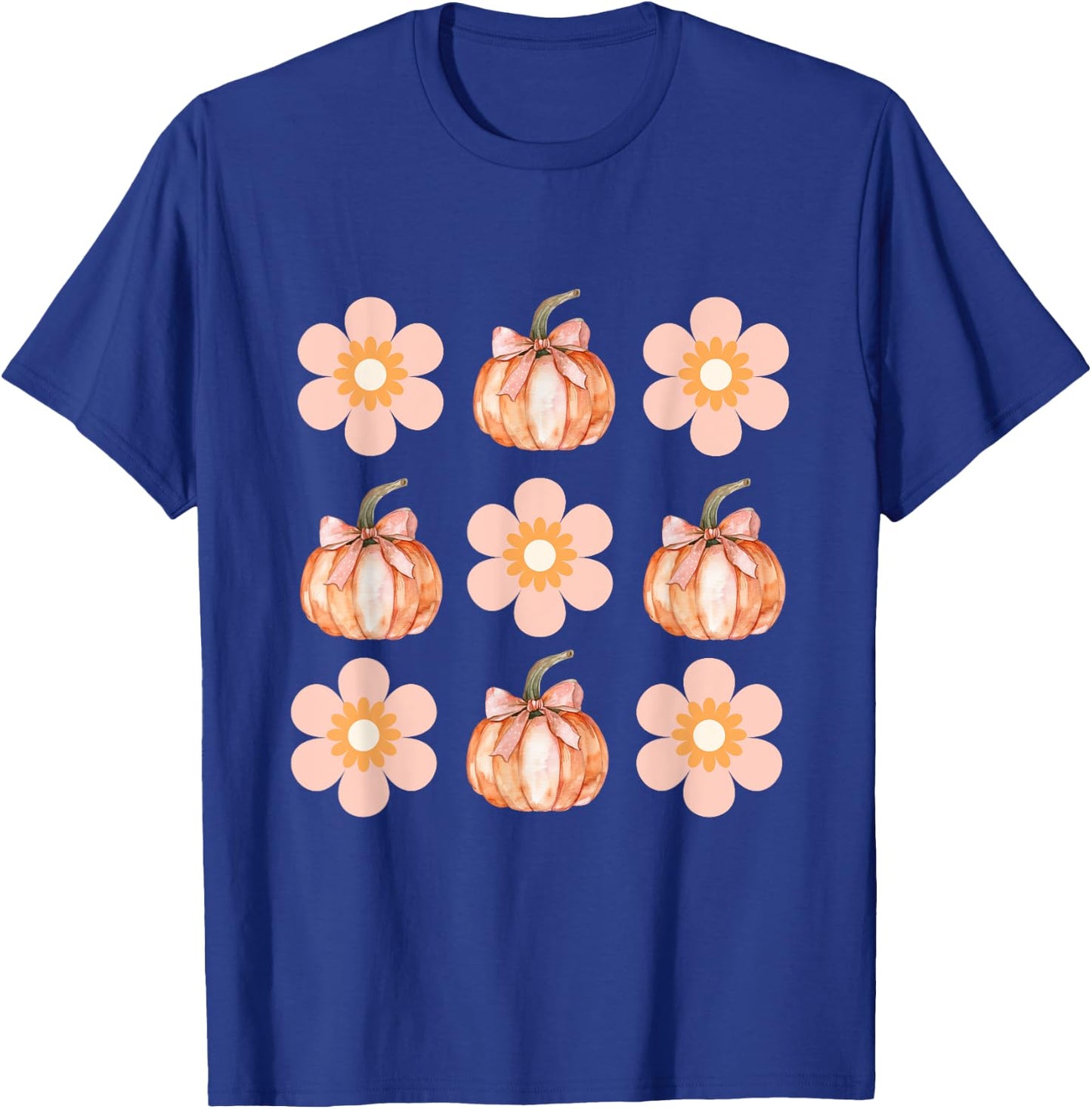 Floral pumpkin Cute Halloween Pumpkin and daisy coquette bow T-Shirt - T-Shirt | Royal