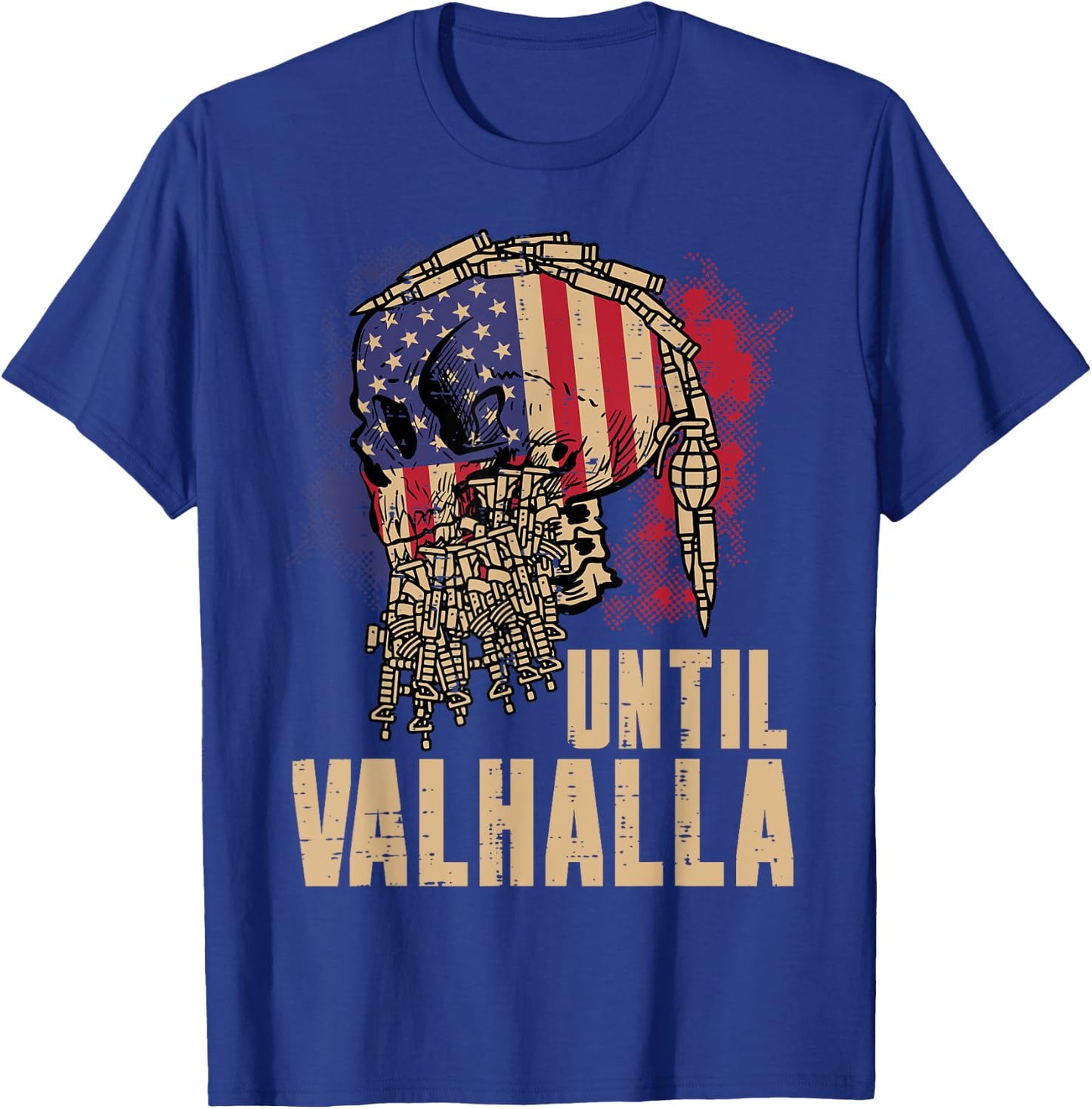 Viking Skull US Flag Until Valhalla Norse Mythology Dad Men T-Shirt - T-Shirt | Royal