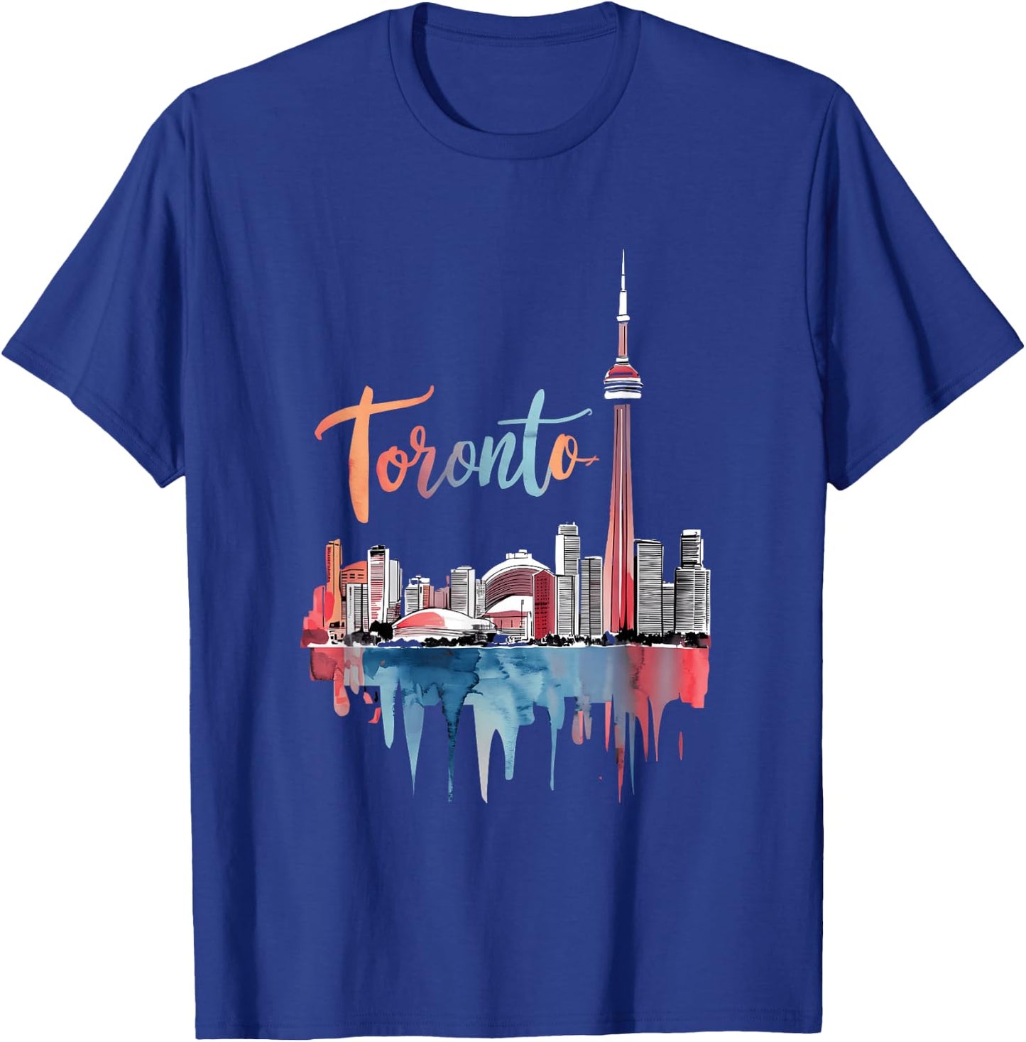 Toronto Watercolor Skyline with CN Tower Vibrant Cityscape T-Shirt - T-Shirt | Royal