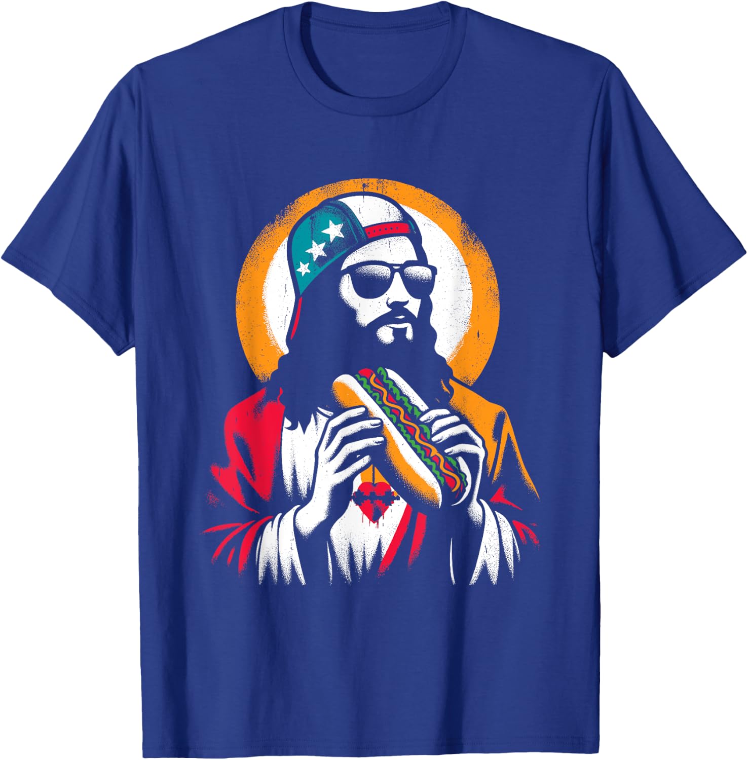 Jesus Eating Hot Dog - Funny Christian Religious Hot Dogs Women Girls Kids T-Shirt - T-Shirt | Royal