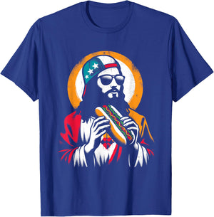 Jesus Eating Hot Dog - Funny Christian Religious Hot Dogs Women Girls Kids T-Shirt - T-Shirt | Royal