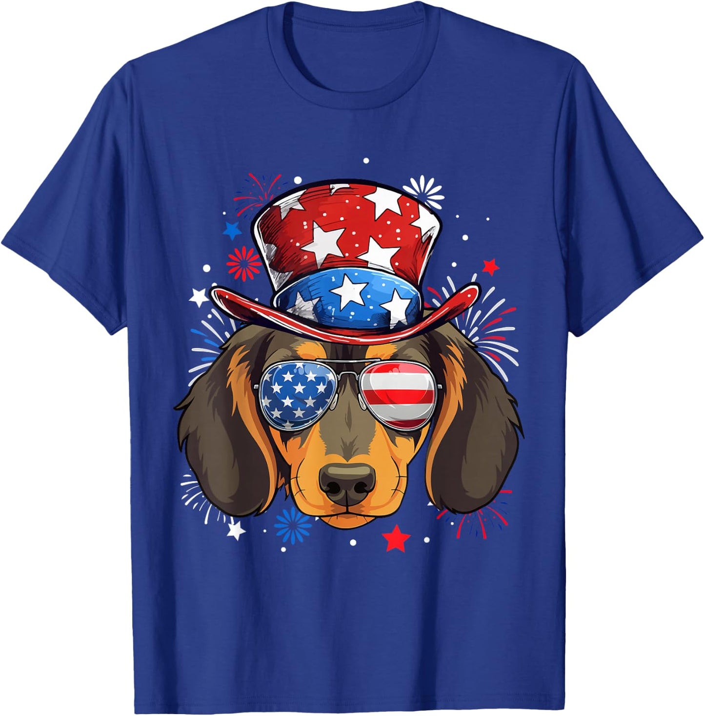 Dachshund Patriotic USA Flag 4th Of July Dog Lover T-Shirt - T-Shirt | Royal