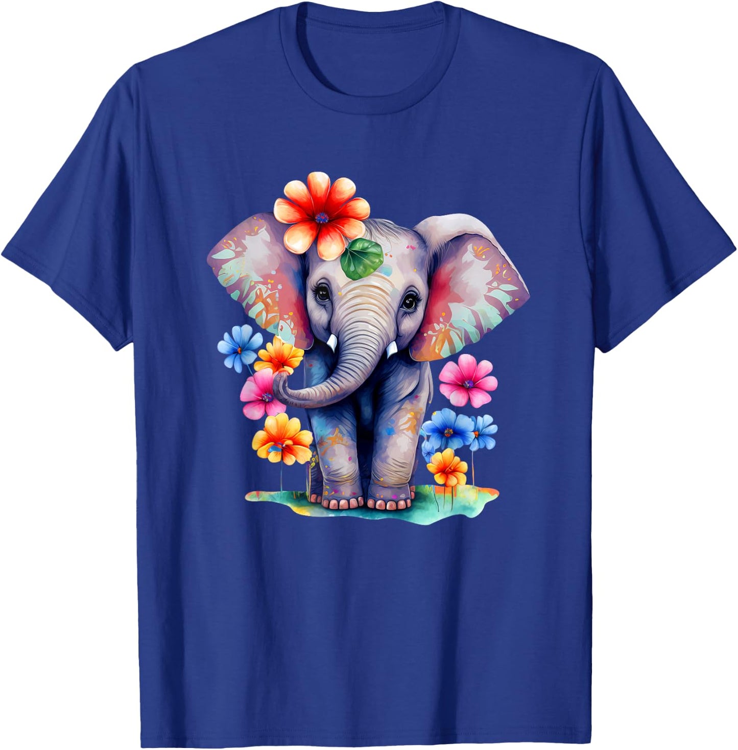 Baby Elephant With Flowers Design For Girls Women Kids T-Shirt - T-Shirt | Royal