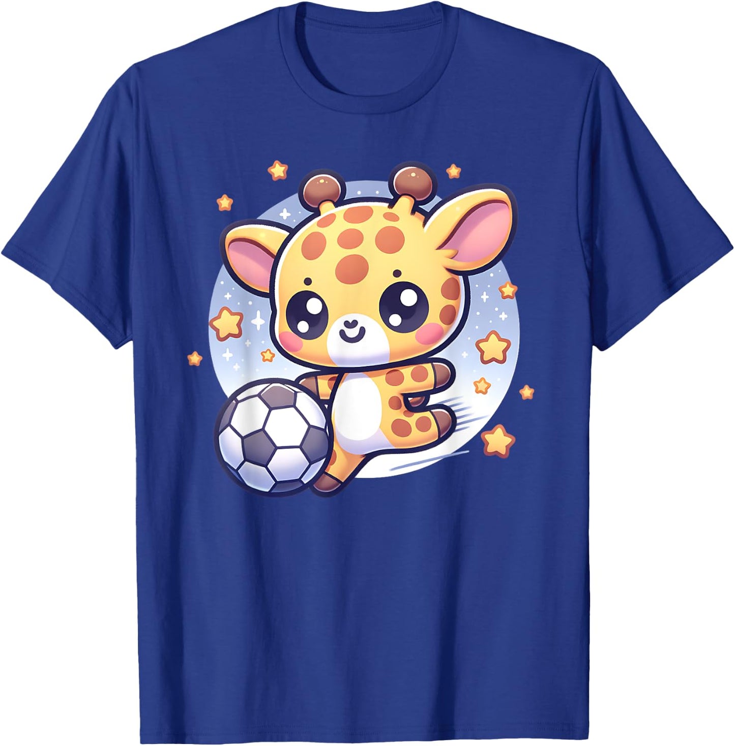 Giraffe Soccer Player Kicking Soccer Ball Cute Girls Graphic T-Shirt - T-Shirt | Royal