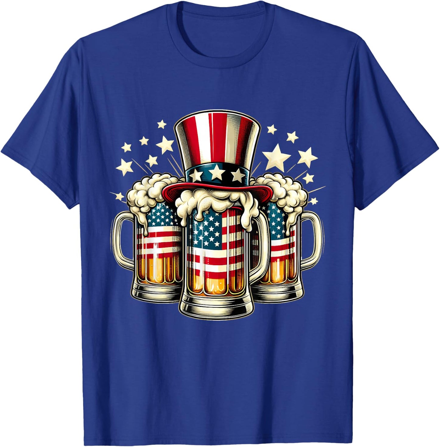 Beer American Flag USA 4th of July Party Drinking Men Women T-Shirt - T-Shirt | Royal