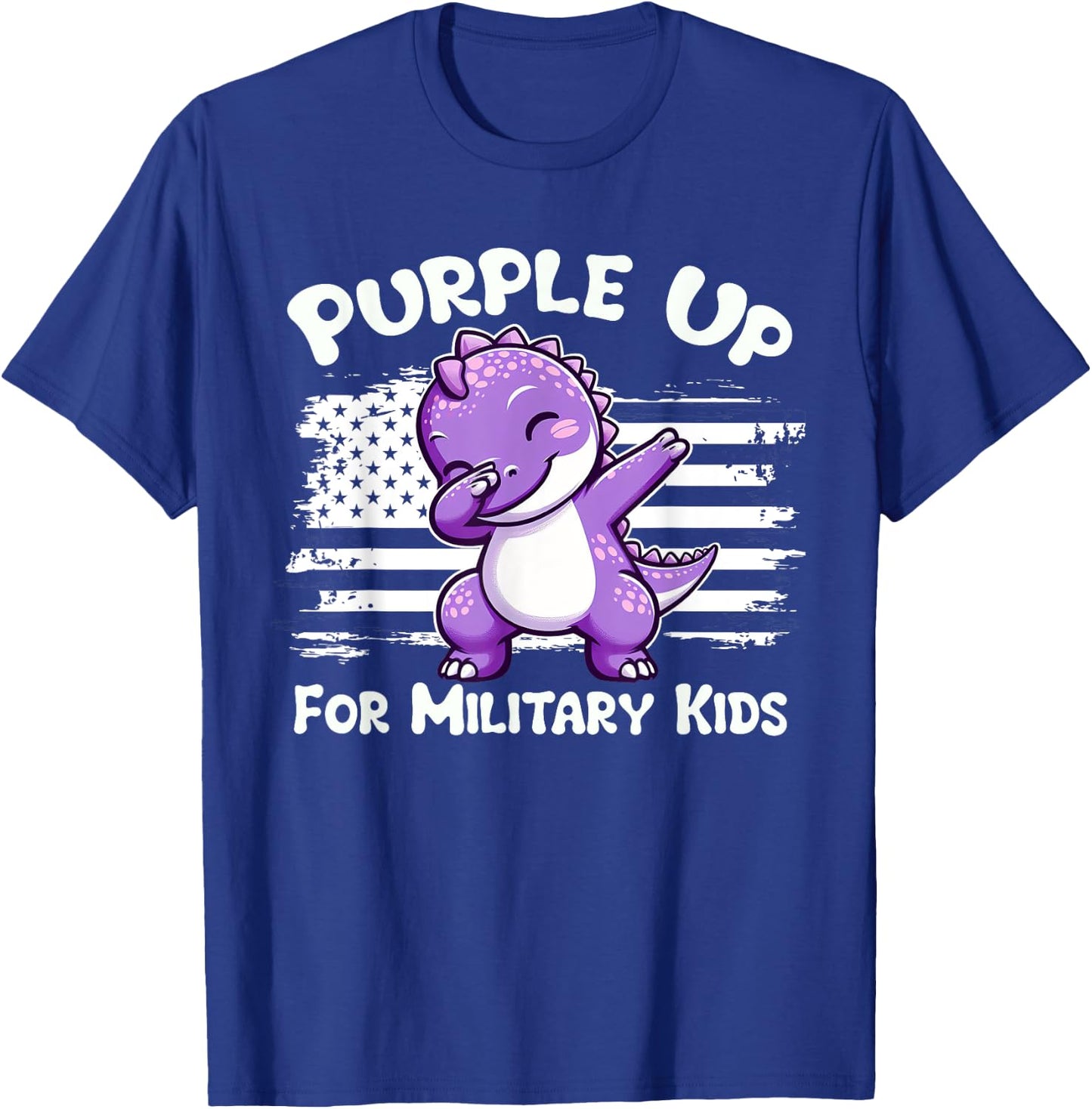 Dabbing Dinosaur Purple Up for Military Kids Military Child T-Shirt - T-Shirt | Royal