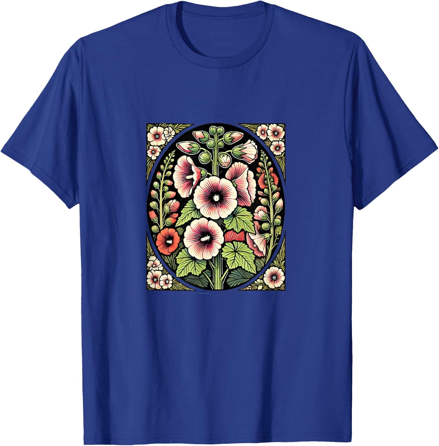 Hollyhock Illustration Hollyhocks flower Gardener art T-Shirt - T-Shirt | Royal