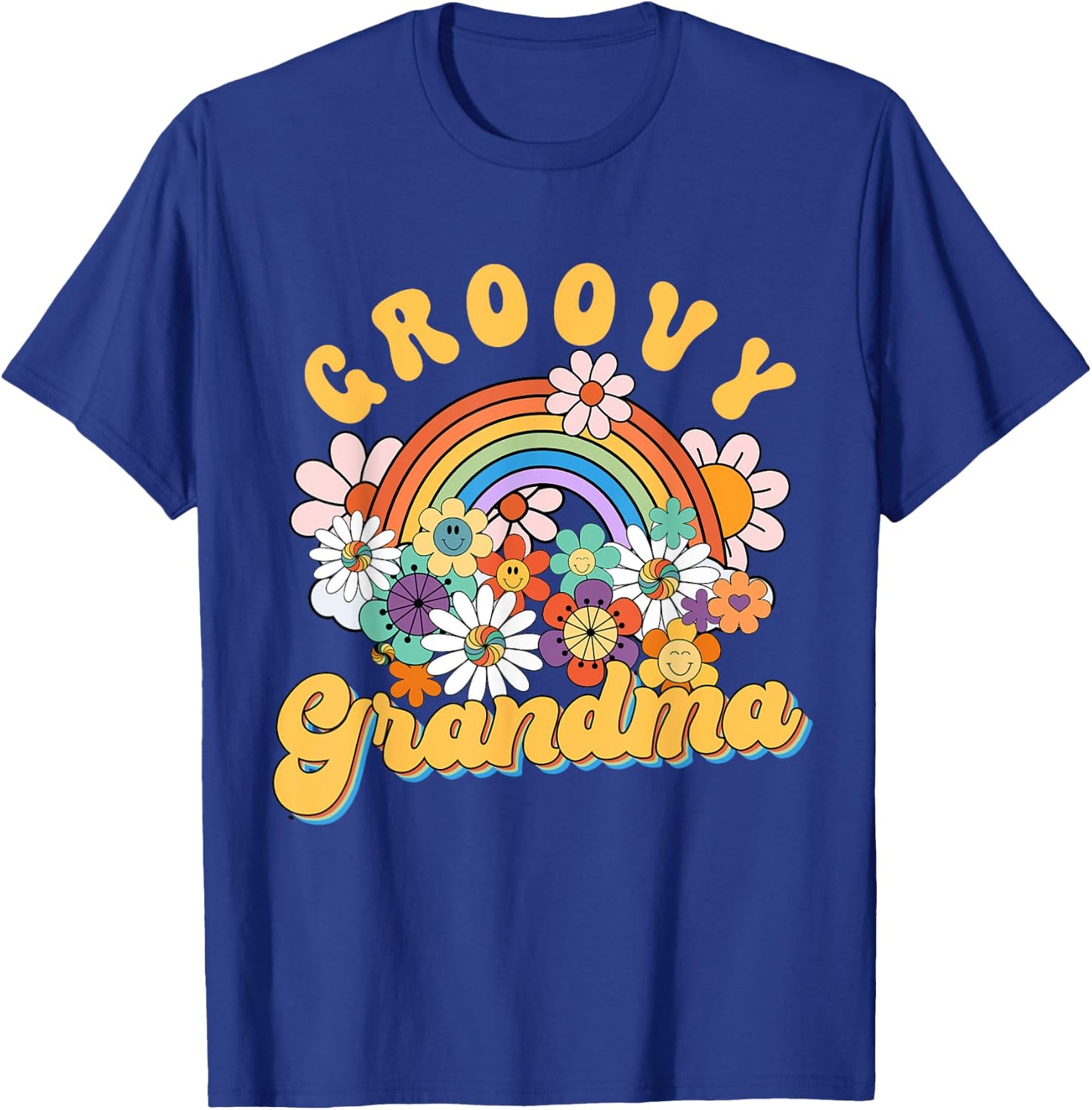 Groovy Grandma Rainbow Colorful Flowers Mother's Day T-Shirt - T-Shirt | Royal