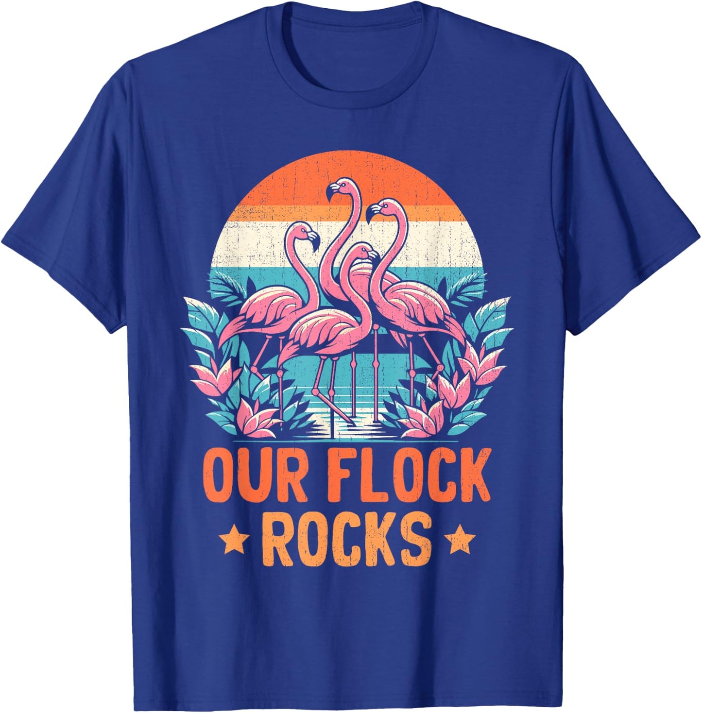 Our Flock Rocks Flamingos Lover Family Vacation Group T-Shirt - T-Shirt | Royal