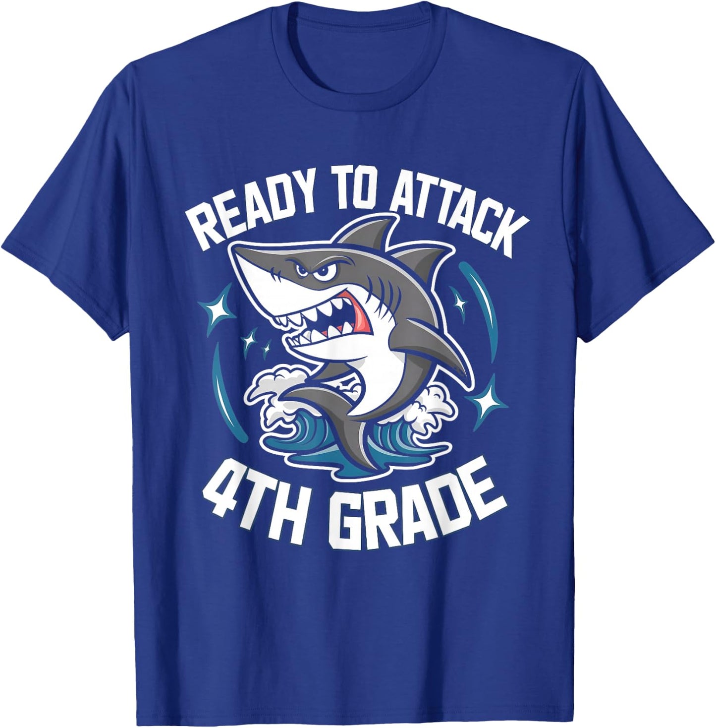 Ready To Attack 4th Grade Shark Funny Back To School Boys T-Shirt - T-Shirt | Royal