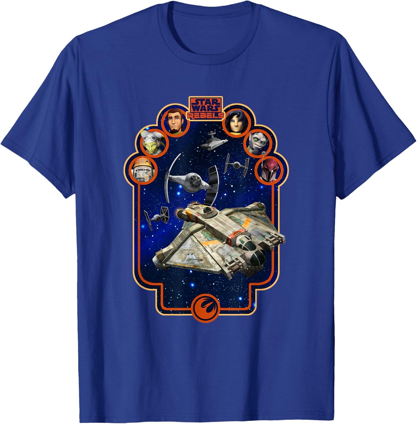 Star Wars Rebels TIE Fighters Chasing Ghost Ship Poster T-Shirt - T-Shirt | Royal