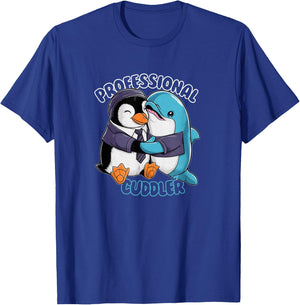 Cute Hugging Expert Dolphin Penguin Cuddle Therapist Hugs T-Shirt - T-Shirt | Royal
