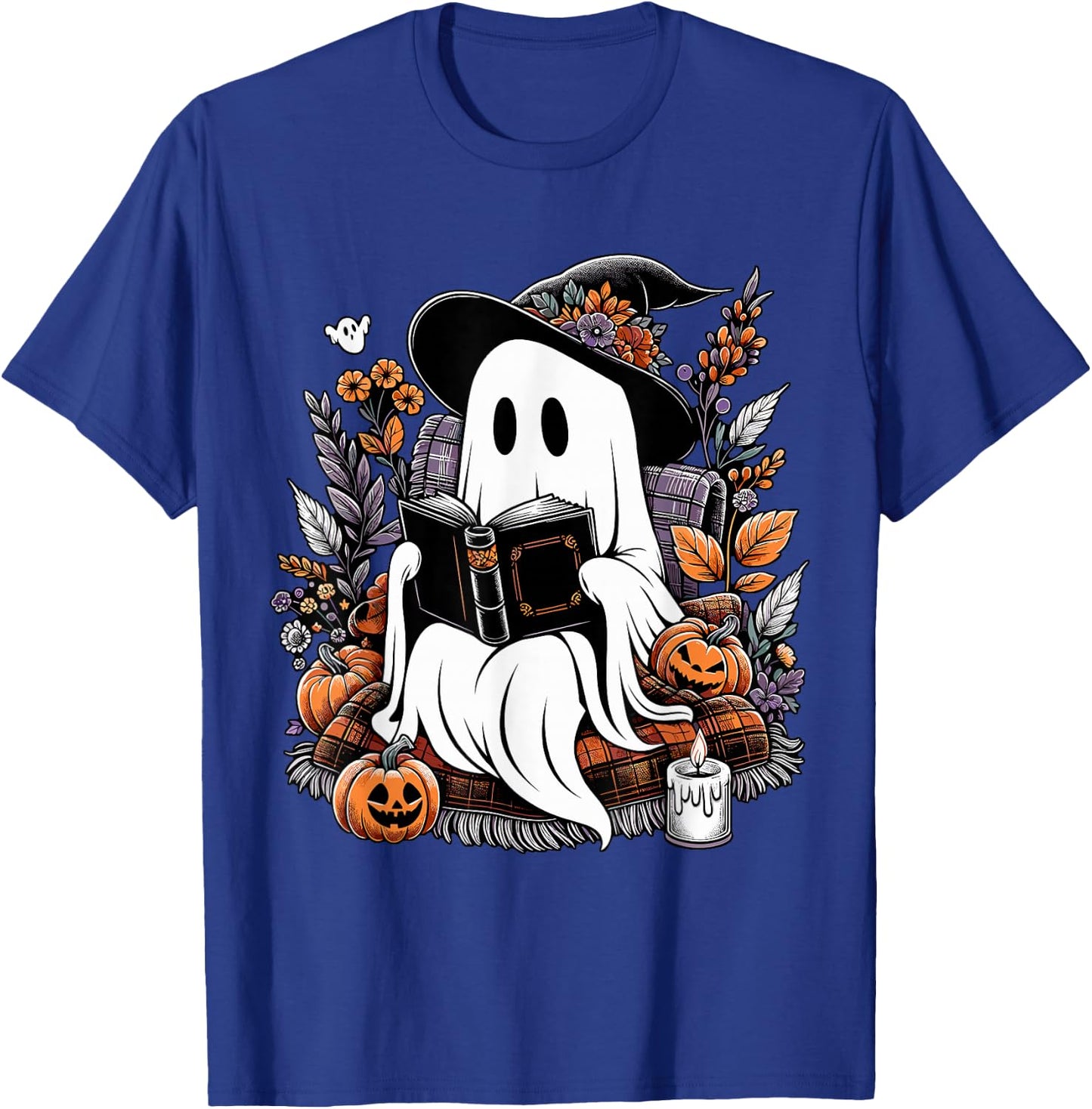 Ghost Reading Books Pumpkin Halloween T-Shirt - T-Shirt | Royal