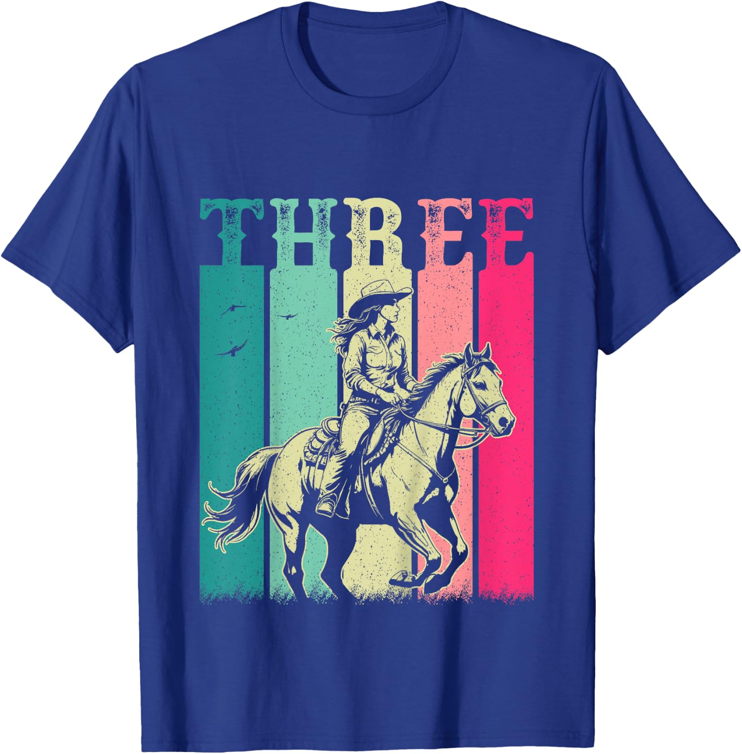 3rd Birthday Cowgirl Girls 3 Year Old Rodeo Horse Vintage T-Shirt - T-Shirt | Royal