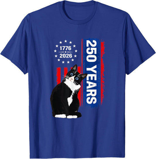 Tuxedo Patriotic Cat 250 Years Birthday USA 1776 T-Shirt - T-Shirt | Royal