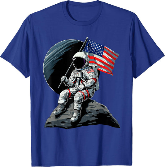 Patriotic Space Astronaut 4th Of July USA American Flag Women Men T-Shirt - T-Shirt | Royal