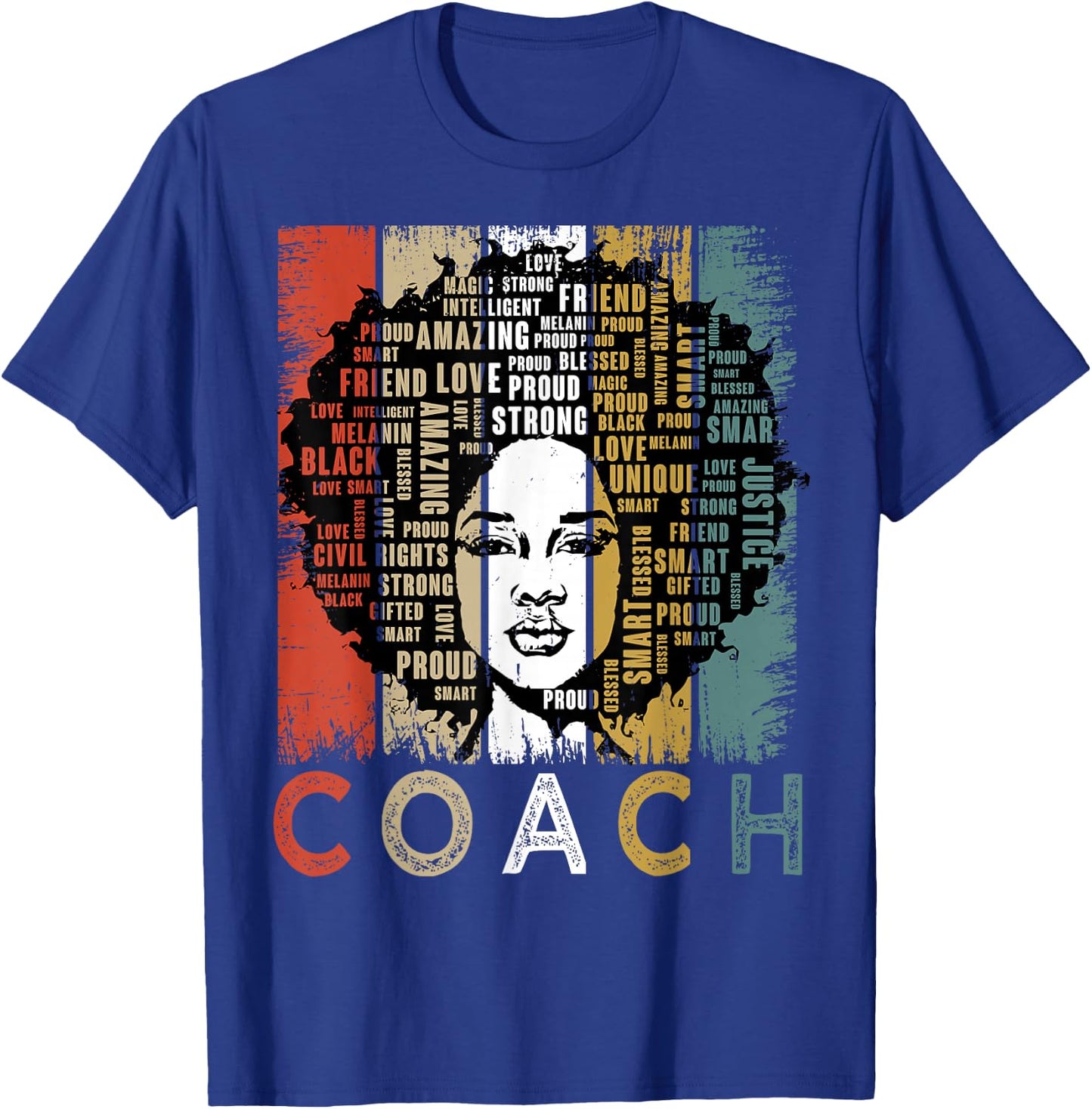 Coach Afro African American Women Black History Month T-Shirt - T-Shirt | Royal