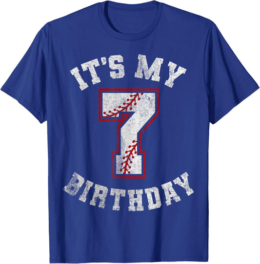 It's My 7th Birthday Baseball 7 Year Old Birthday Boys Kids T-Shirt - T-Shirt | Royal