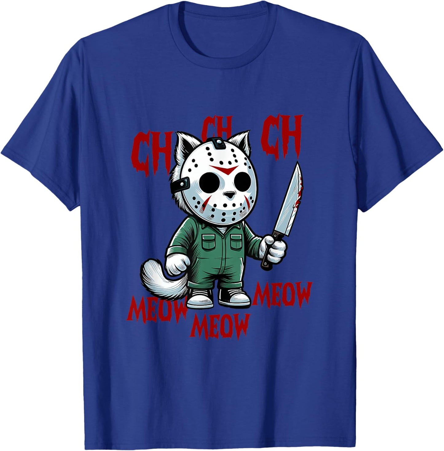 Funny Cat Horror Movies Cute Halloween for Cat Kitty Lovers Men Women T-Shirt - T-Shirt | Royal
