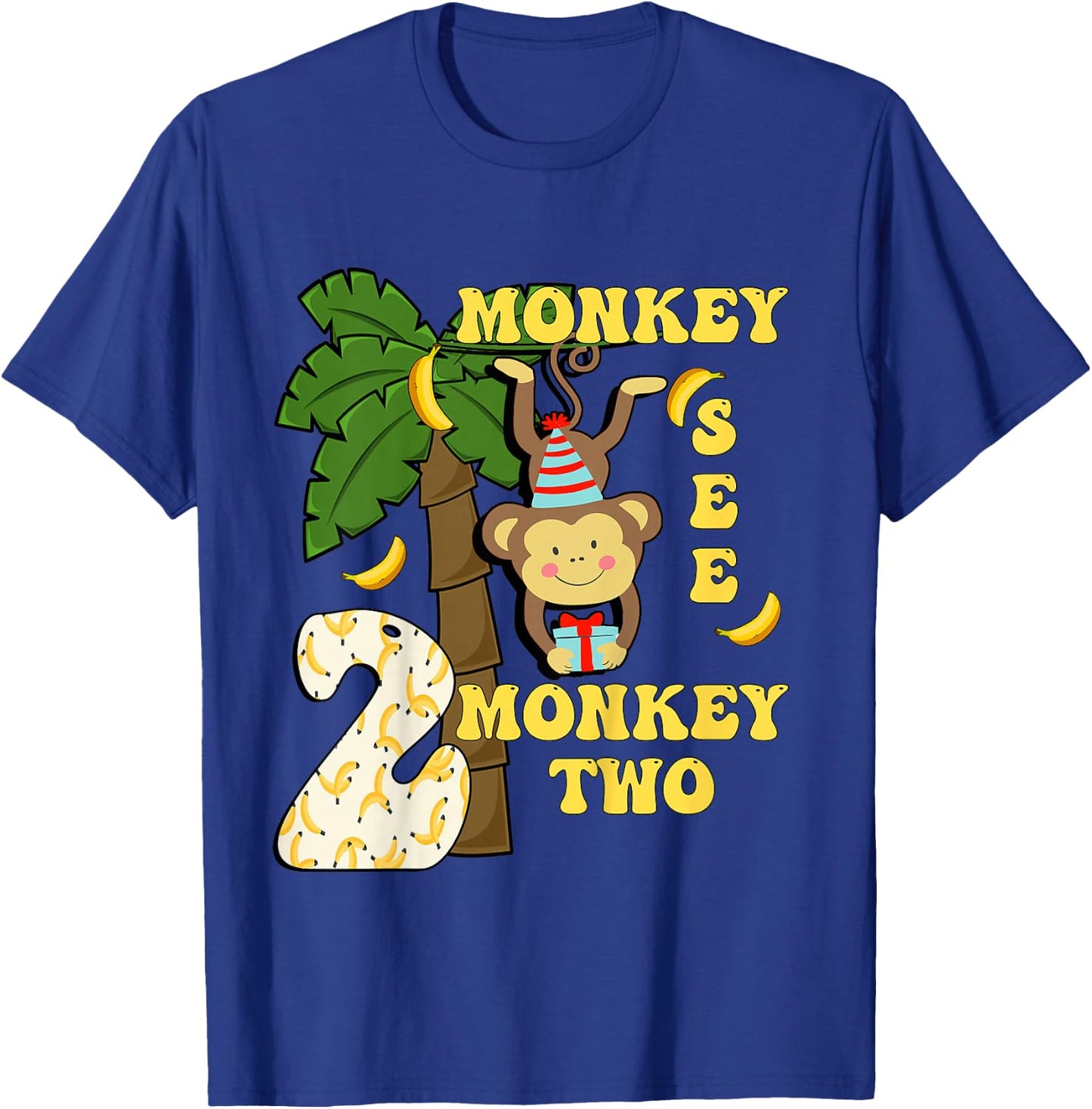 2 Years Old Monkey Party Themes 2nd Birthday T-Shirt - T-Shirt | Royal