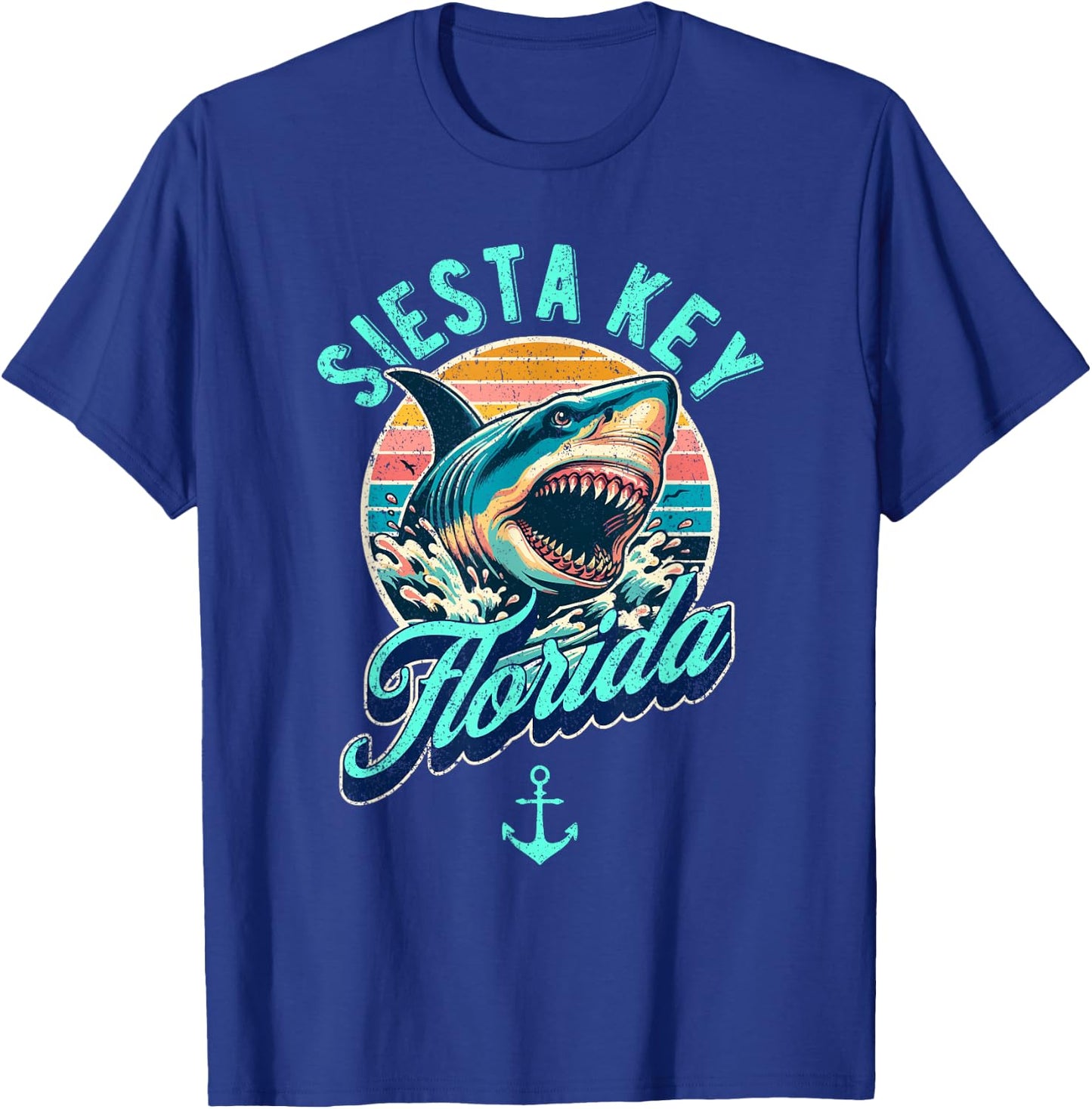 Siesta Key Florida Shark Retro Distressed Design T-Shirt - T-Shirt | Royal