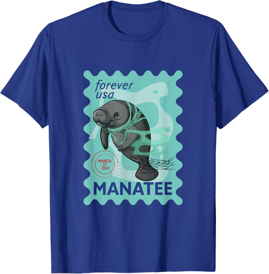 Manatee Stamp Wildlife Animal Manatee Lover Postal Worker T-Shirt - T-Shirt | Royal