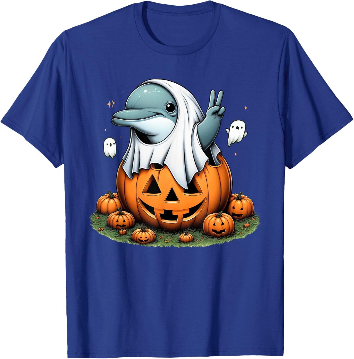 Funny Dolphin Ghost Boo Halloween Dolphin Kids T-Shirt - T-Shirt | Royal