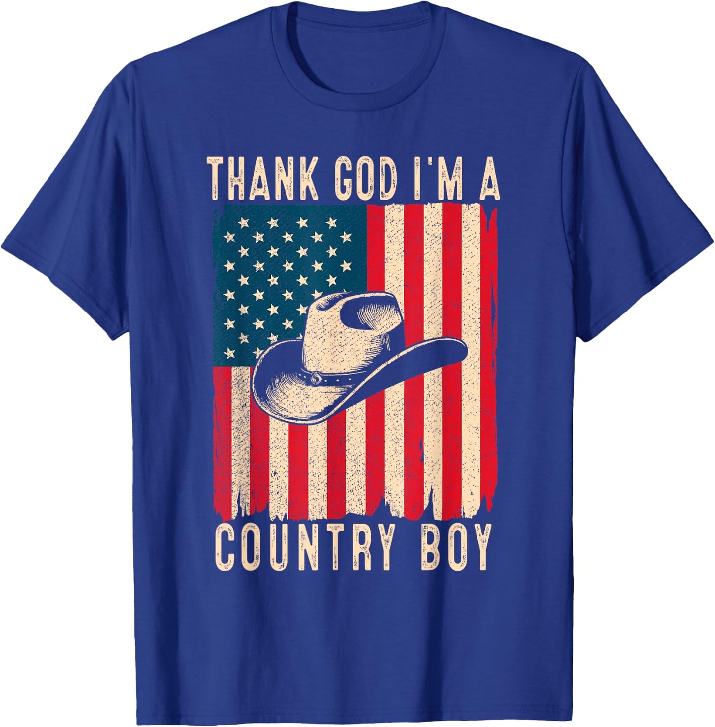 Thank God I'm A Country Music Boy Cowboy Western Retro T-Shirt - T-Shirt | Royal