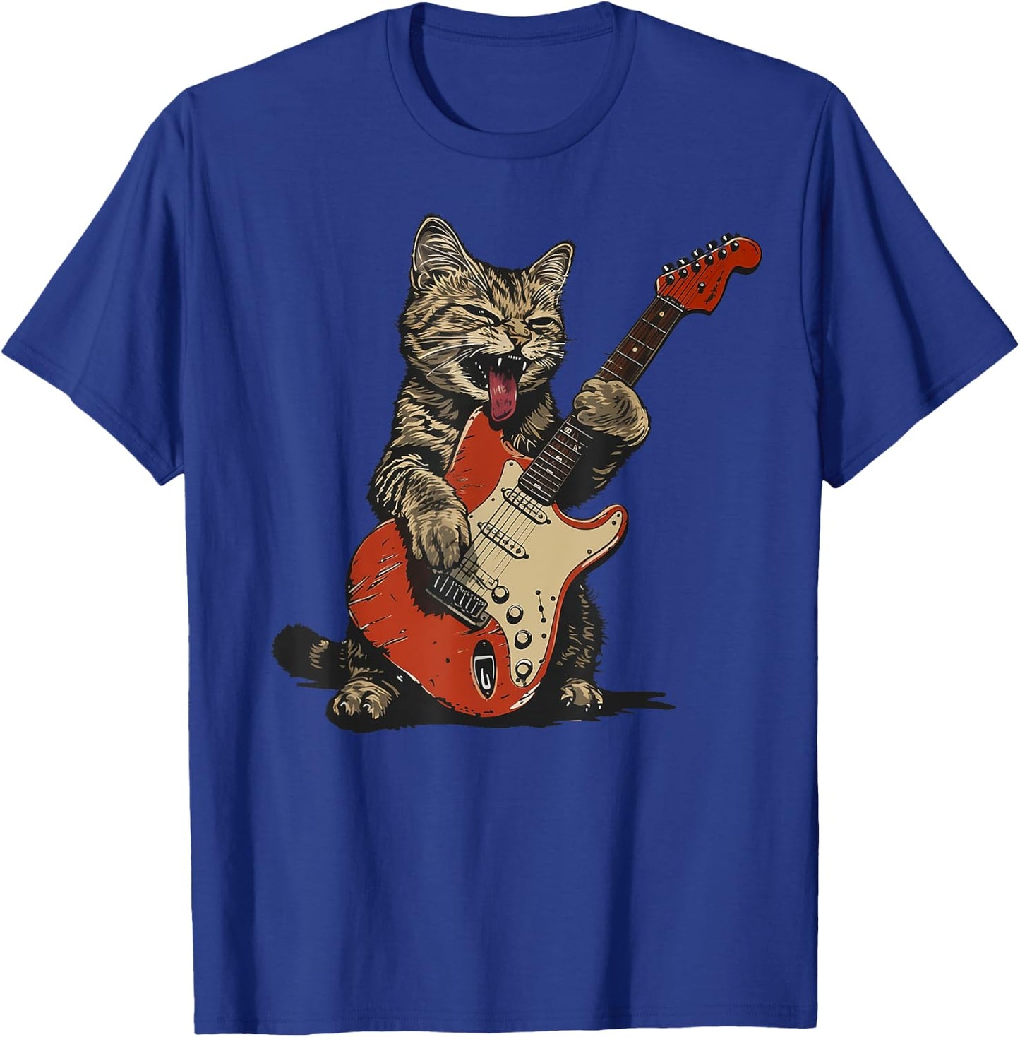 Rock and Roll Guitar Cat Vintage ROCK Guitarist Cat Men Women Girls Kids T-Shirt - T-Shirt | Royal