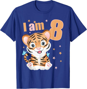 8 Years old 8 birthday outfit Boy girl Tiger T-Shirt - T-Shirt | Royal